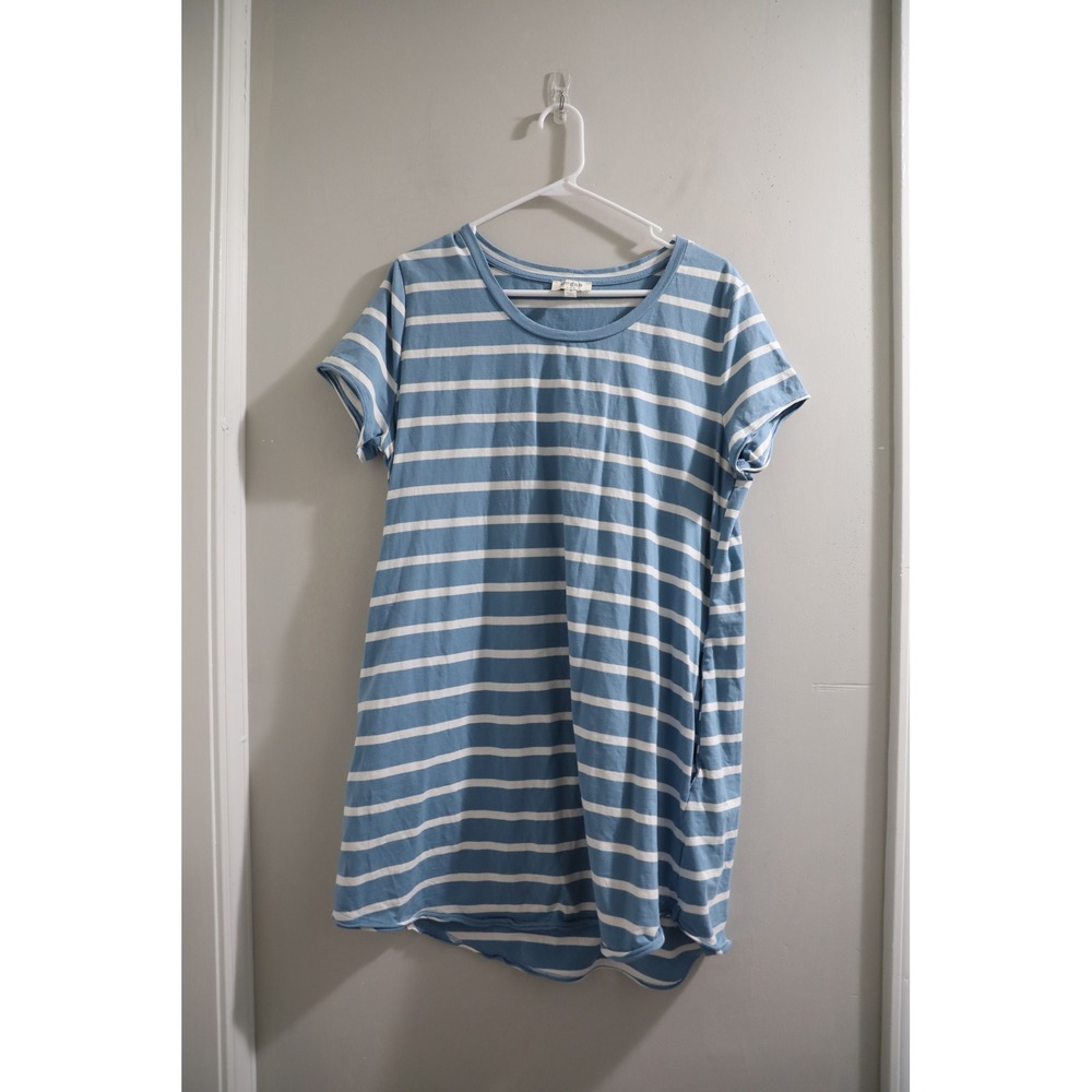 Umgee USA Blue Striped T-Shirt Dress with Pockets Size M Medium Casual